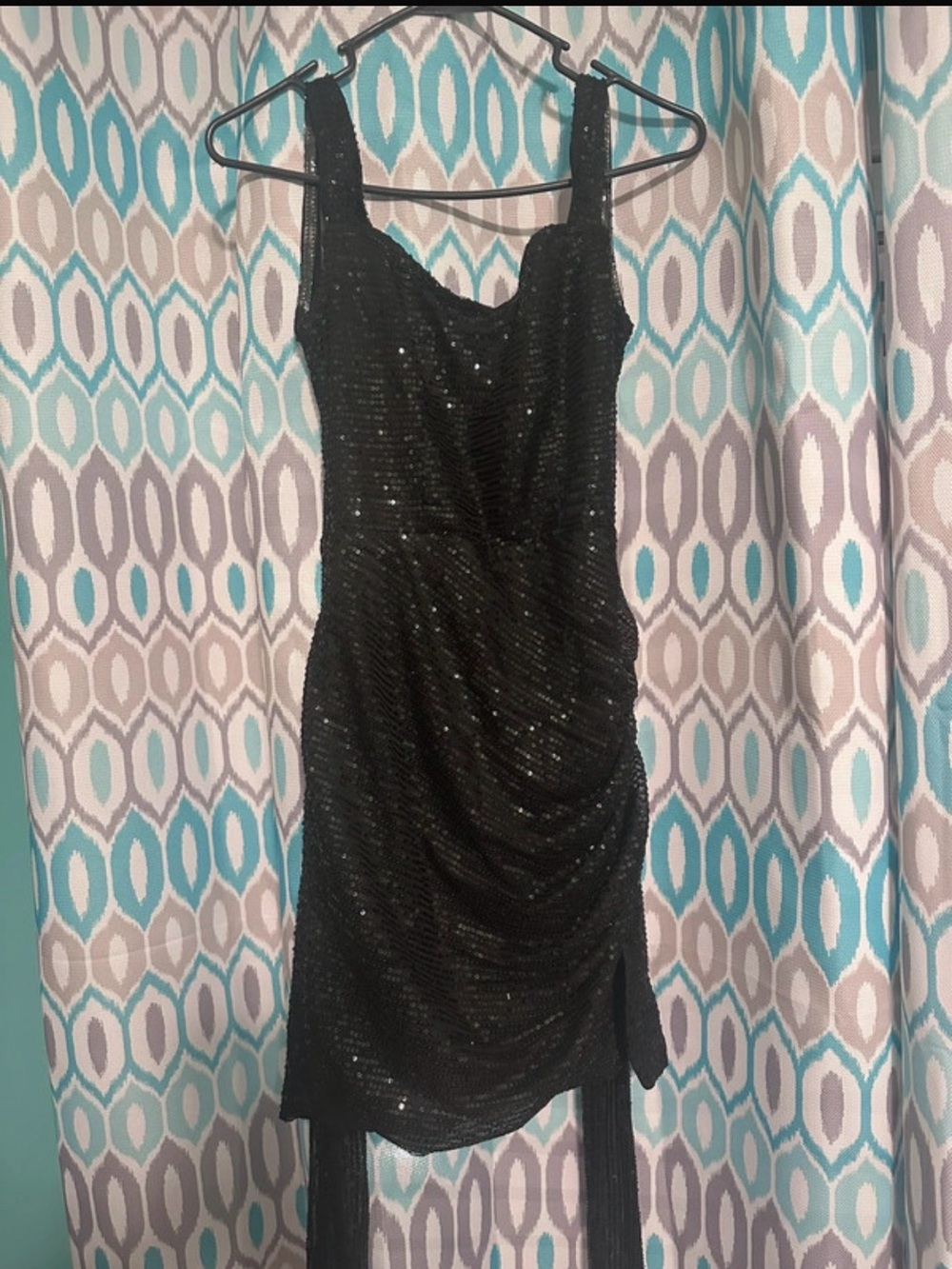 Source Unknown Black Sequined Sleeveless Ruched Cocktail Dress